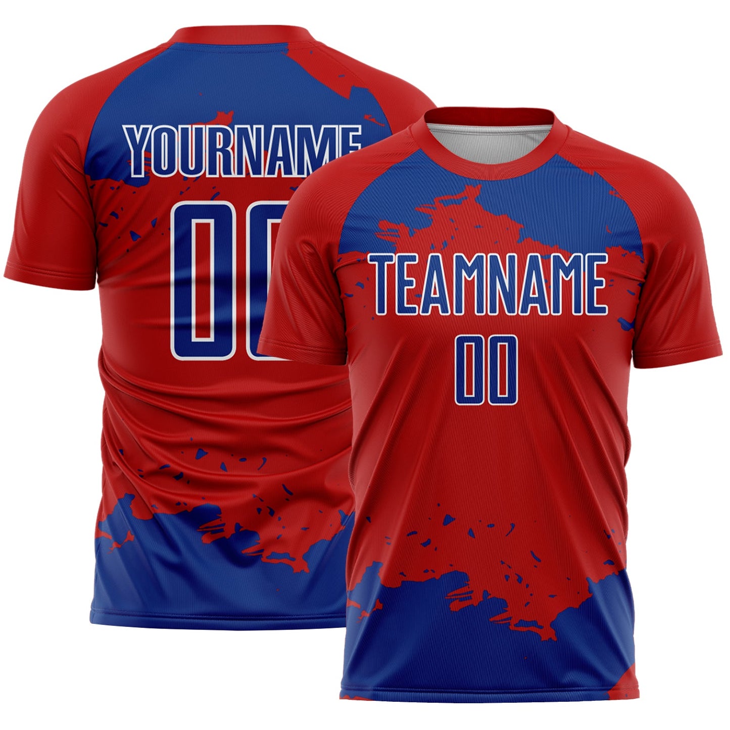 Custom Red Royal-White Abstract Fragment Art Sublimation Soccer Uniform Jersey