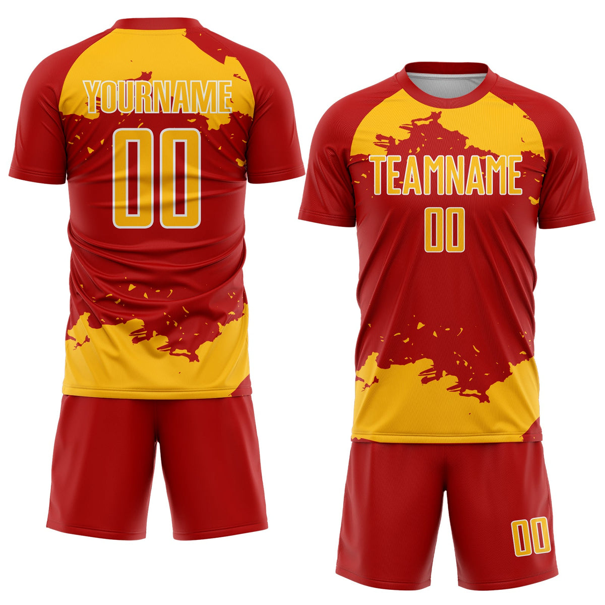 Custom Red Gold-White Abstract Fragment Art Sublimation Soccer Uniform Jersey Limited