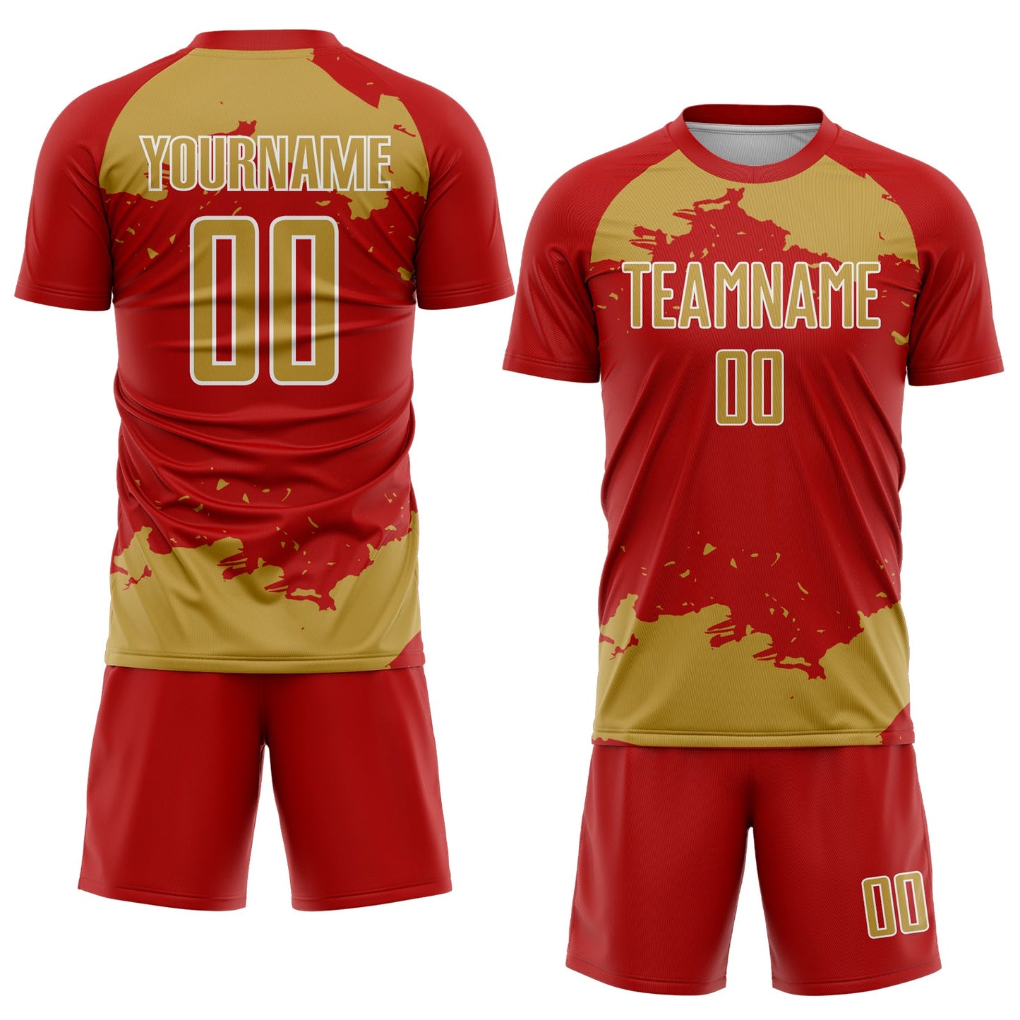 Custom Red Old Gold-White Abstract Fragment Art Sublimation Soccer Uniform Jersey Limited