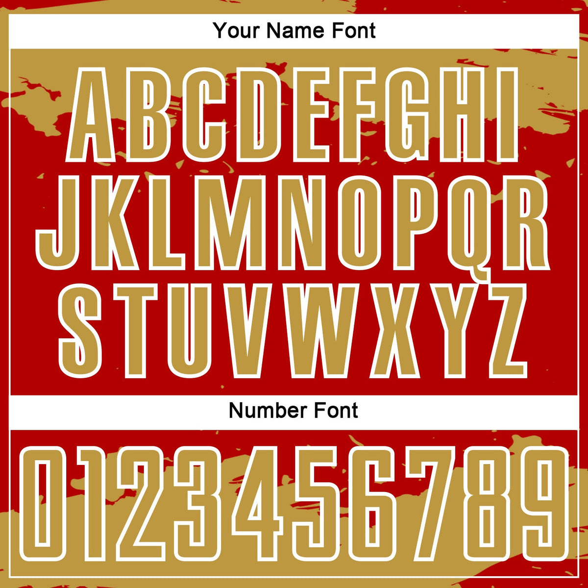 Custom Red Old Gold-White Abstract Fragment Art Sublimation Soccer Uniform Jersey Limited