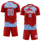 Custom Red Light Blue-White Abstract Fragment Art Sublimation Soccer Uniform Jersey Limited