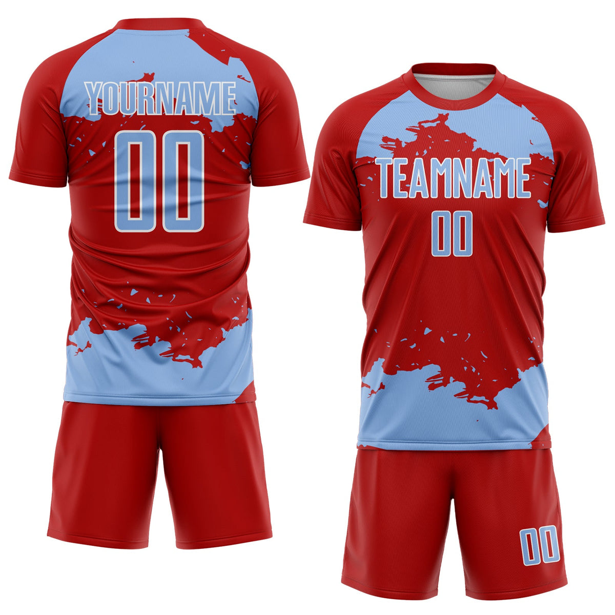 Custom Red Light Blue-White Abstract Fragment Art Sublimation Soccer Uniform Jersey Limited