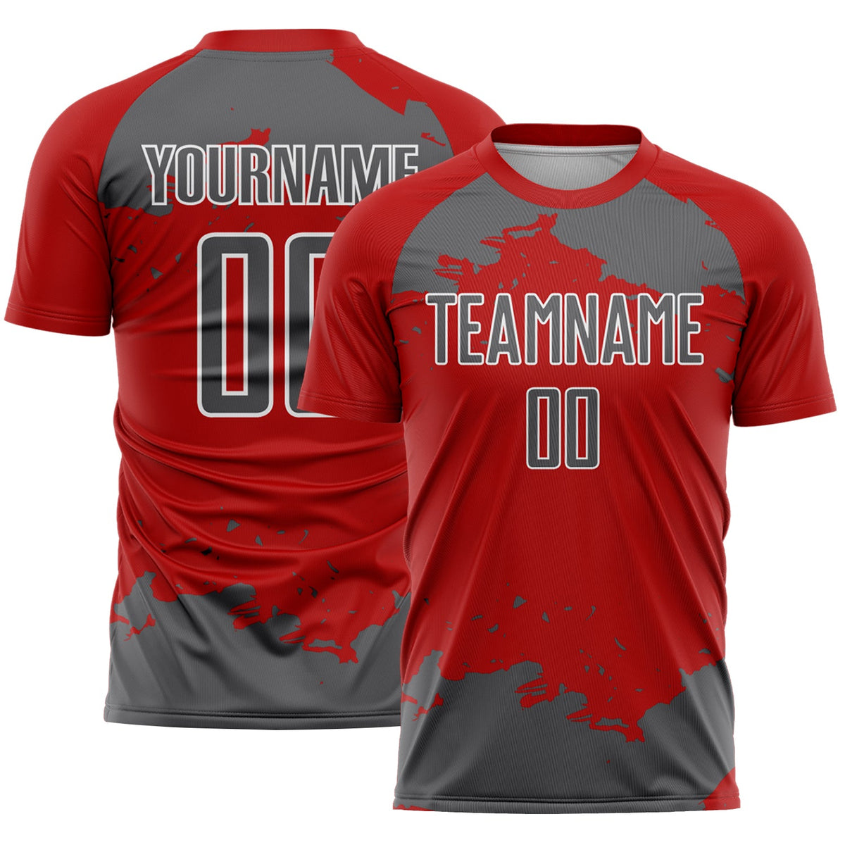 Custom Red Steel Gray-White Abstract Fragment Art Sublimation Soccer Uniform Jersey