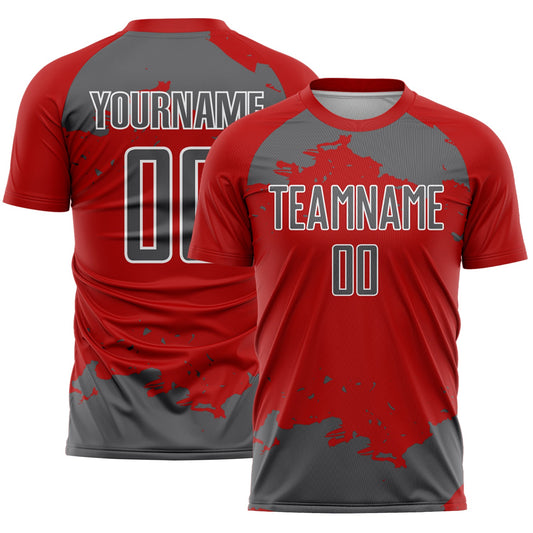 Custom Red Steel Gray-White Abstract Fragment Art Sublimation Soccer Uniform Jersey