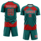 Custom Teal Red-White Abstract Fragment Art Sublimation Soccer Uniform Jersey Limited