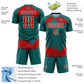 Custom Teal Red-White Abstract Fragment Art Sublimation Soccer Uniform Jersey Limited