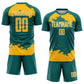 Custom Teal Gold-White Abstract Fragment Art Sublimation Soccer Uniform Jersey Limited