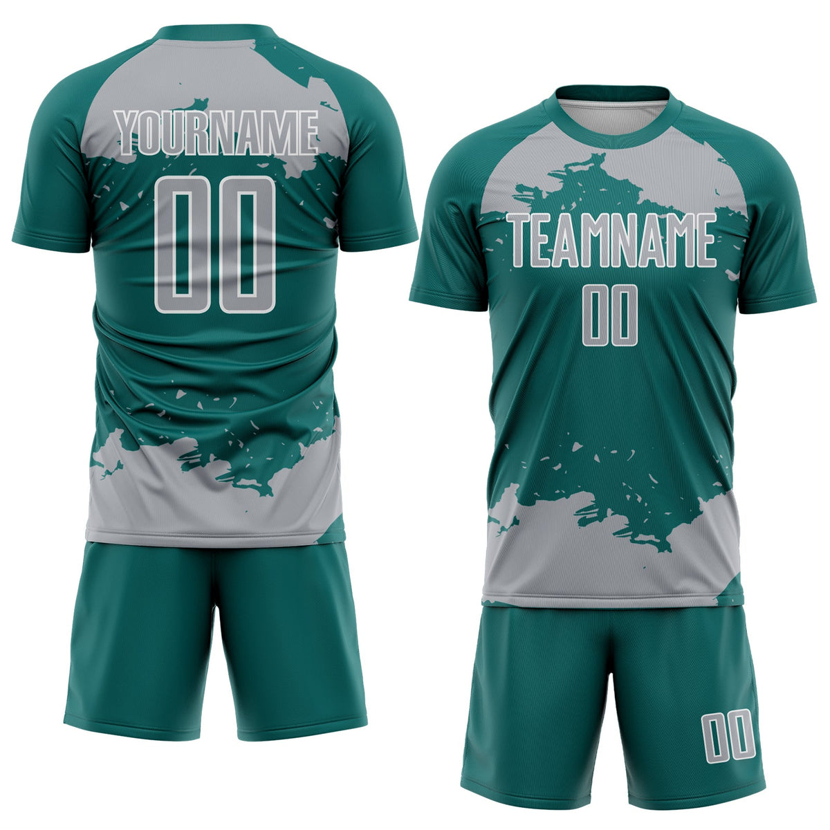 Custom Teal Gray-White Abstract Fragment Art Sublimation Soccer Uniform Jersey Limited