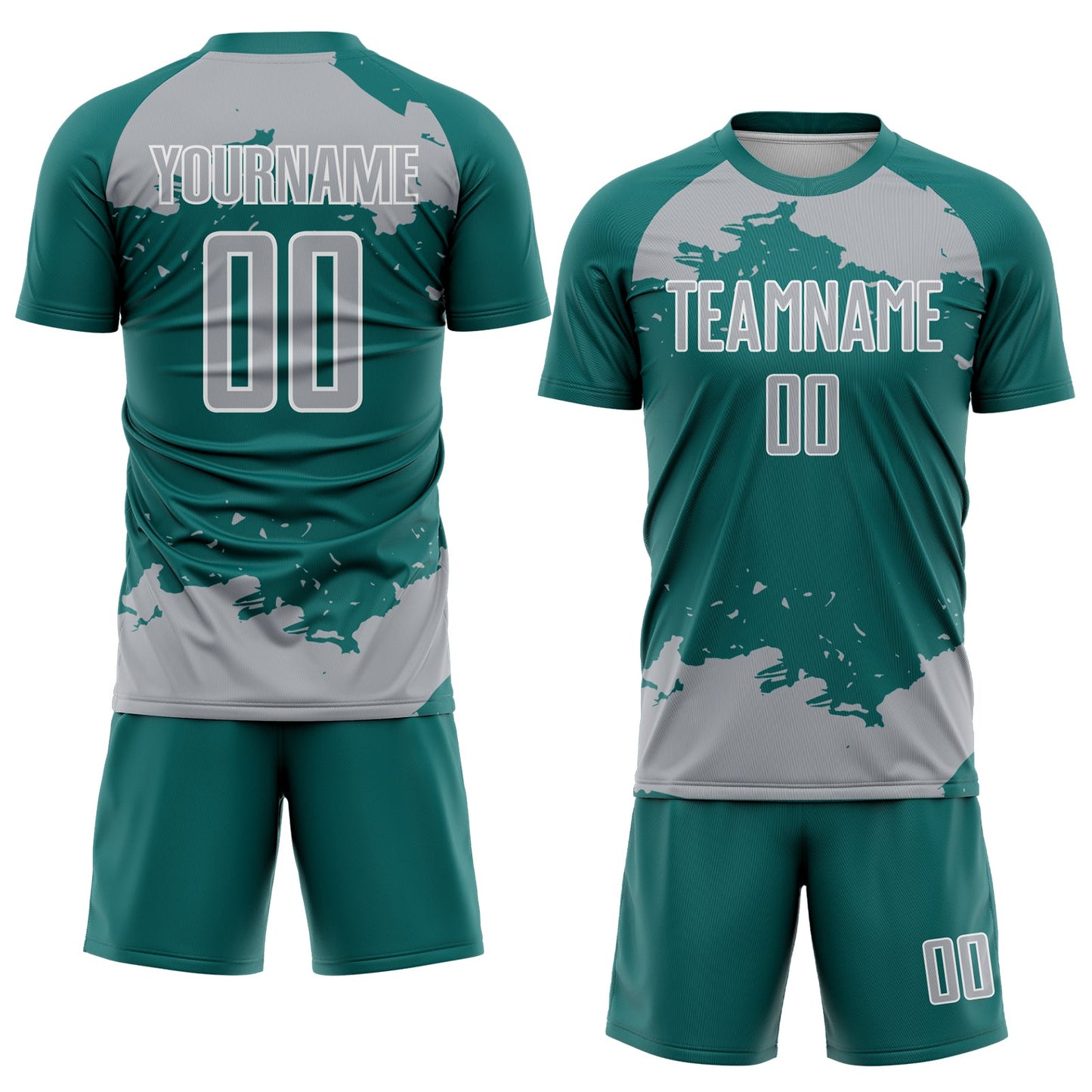 Custom Teal Gray-White Abstract Fragment Art Sublimation Soccer Uniform Jersey Limited