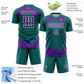 Custom Teal Purple-White Abstract Fragment Art Sublimation Soccer Uniform Jersey Limited