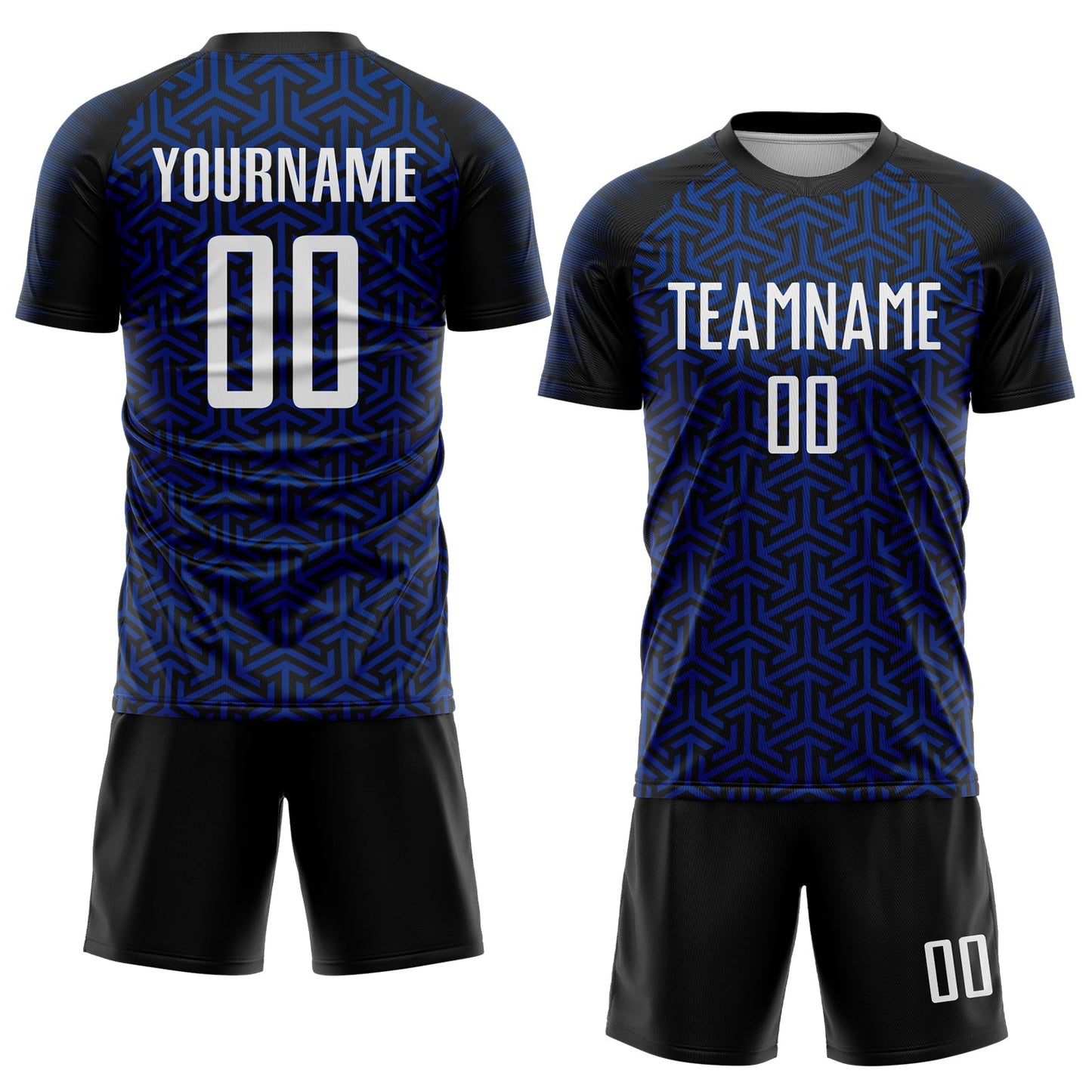 Custom Black White-Royal Geometric Arrow Sublimation Soccer Uniform Jersey Limited