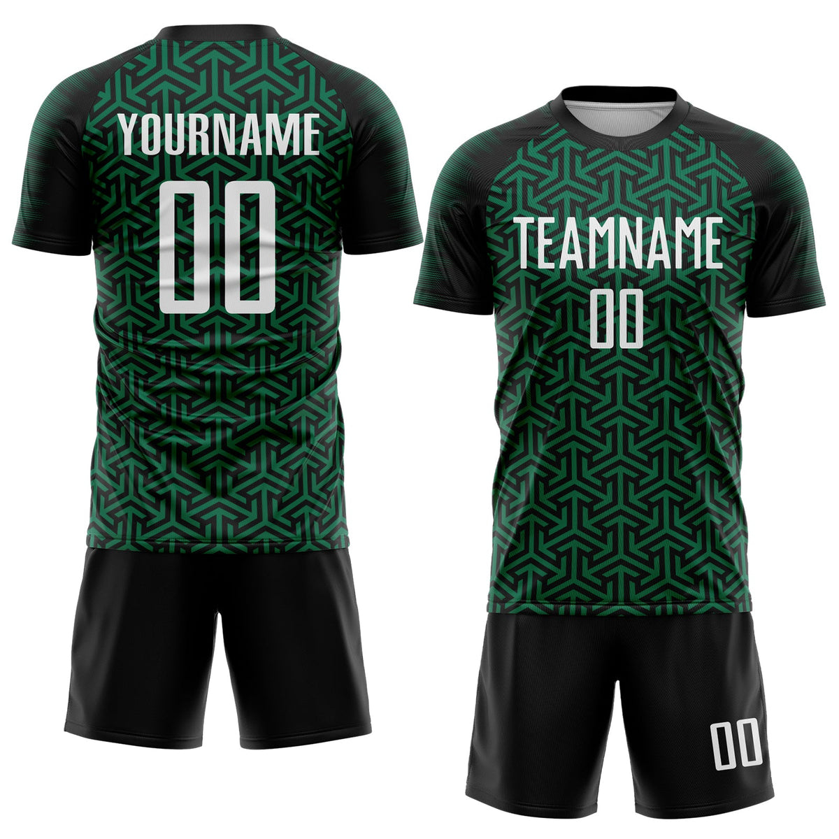Custom Black White-Kelly Green Geometric Arrow Sublimation Soccer Uniform Jersey Limited