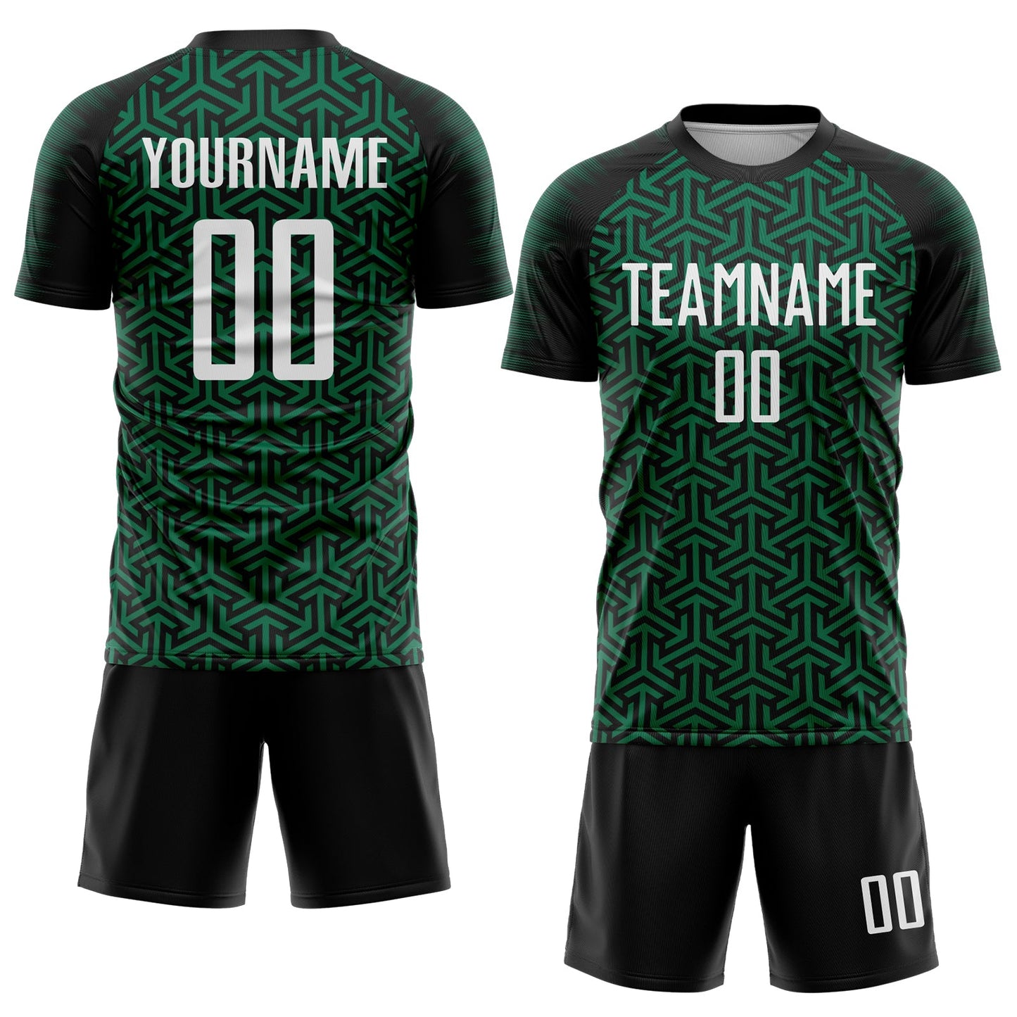 Custom Black White-Kelly Green Geometric Arrow Sublimation Soccer Uniform Jersey Limited