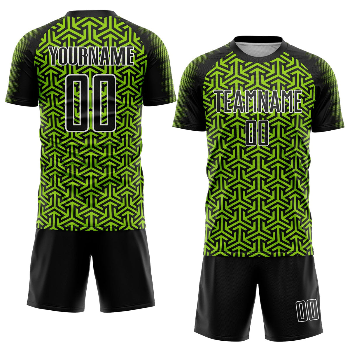 Custom Black Neon Green-White Geometric Arrow Sublimation Soccer Uniform Jersey Limited