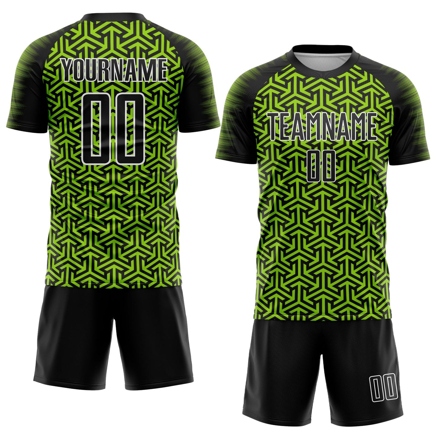 Custom Black Neon Green-White Geometric Arrow Sublimation Soccer Uniform Jersey Limited