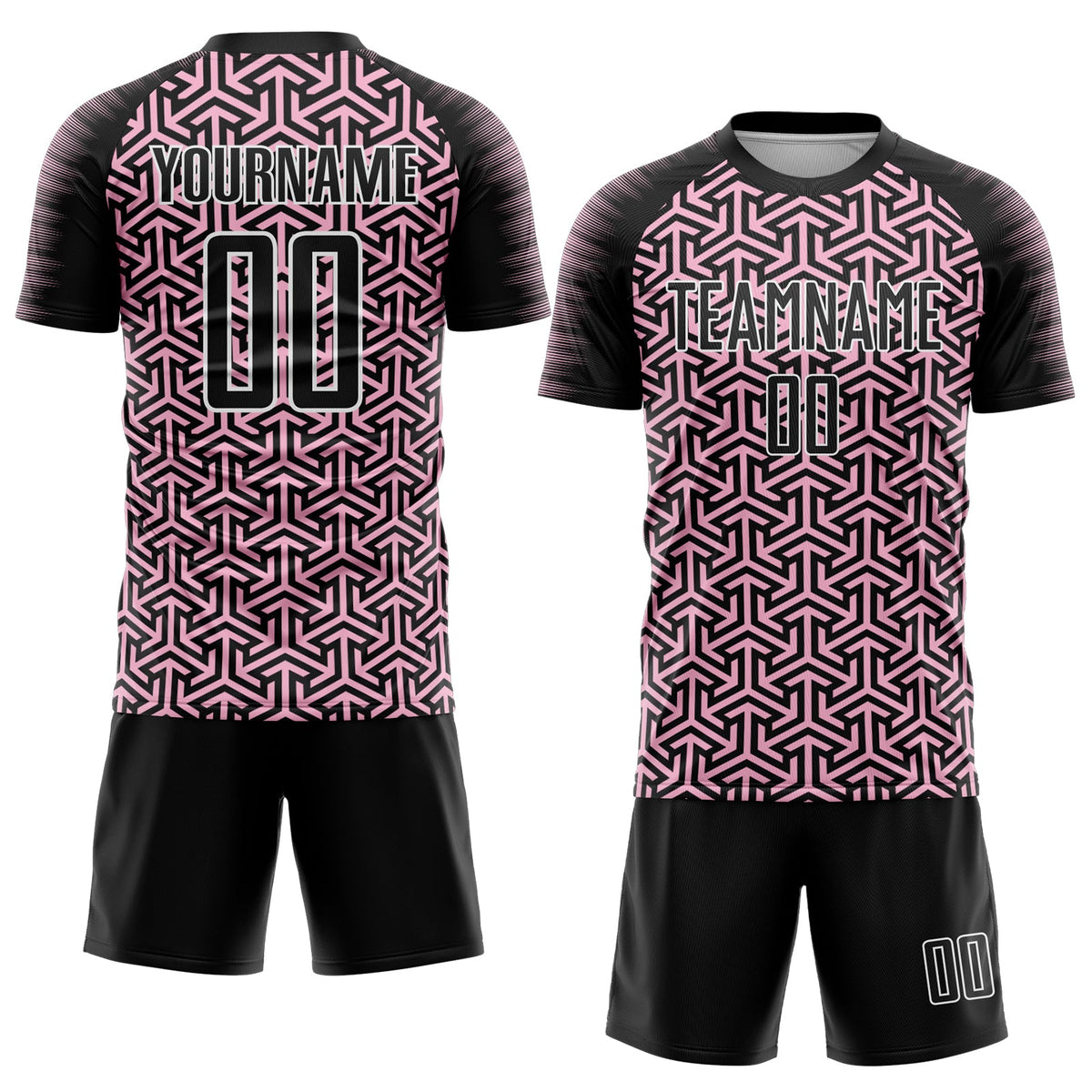 Custom Black Light Pink-White Geometric Arrow Sublimation Soccer Uniform Jersey Limited