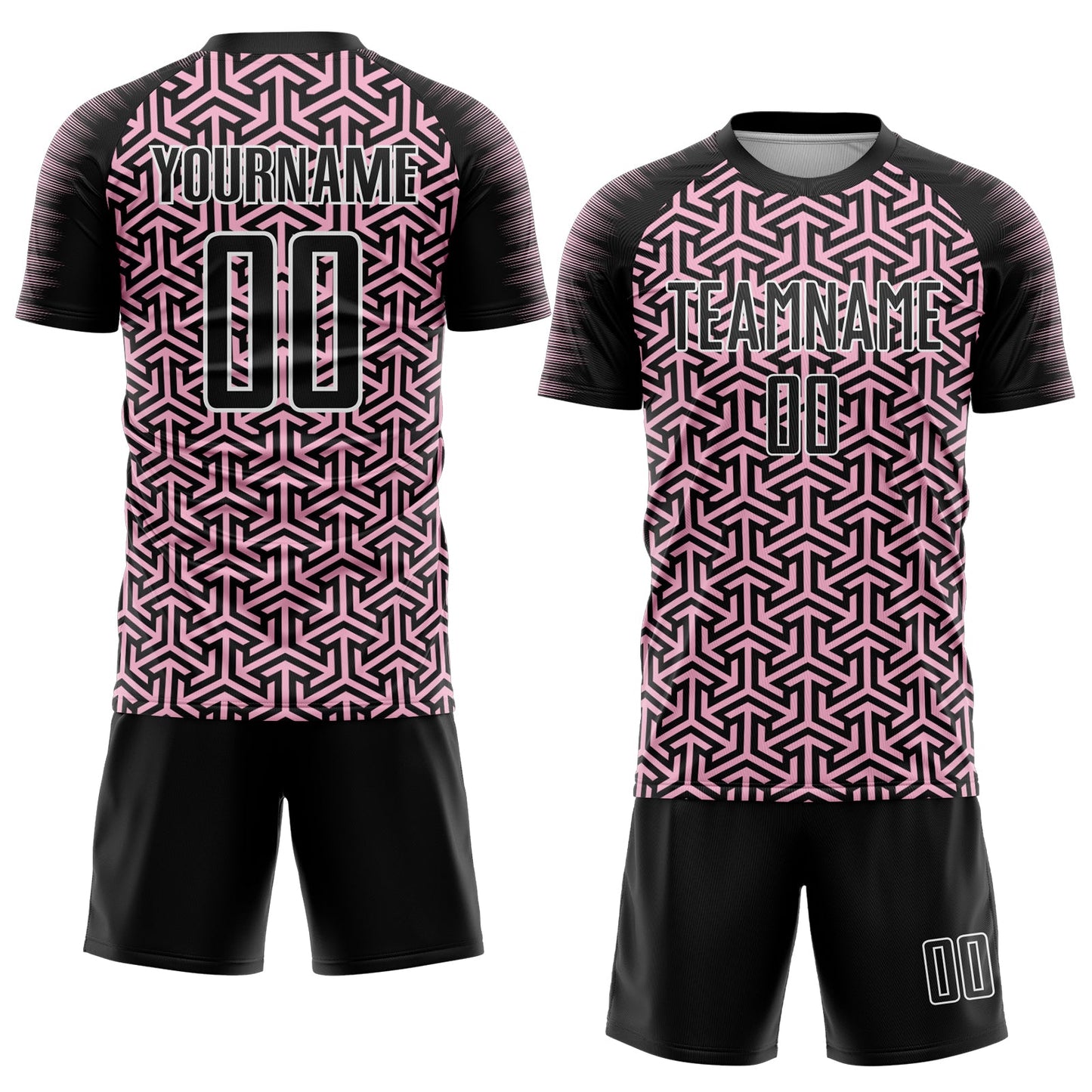Custom Black Light Pink-White Geometric Arrow Sublimation Soccer Uniform Jersey Limited