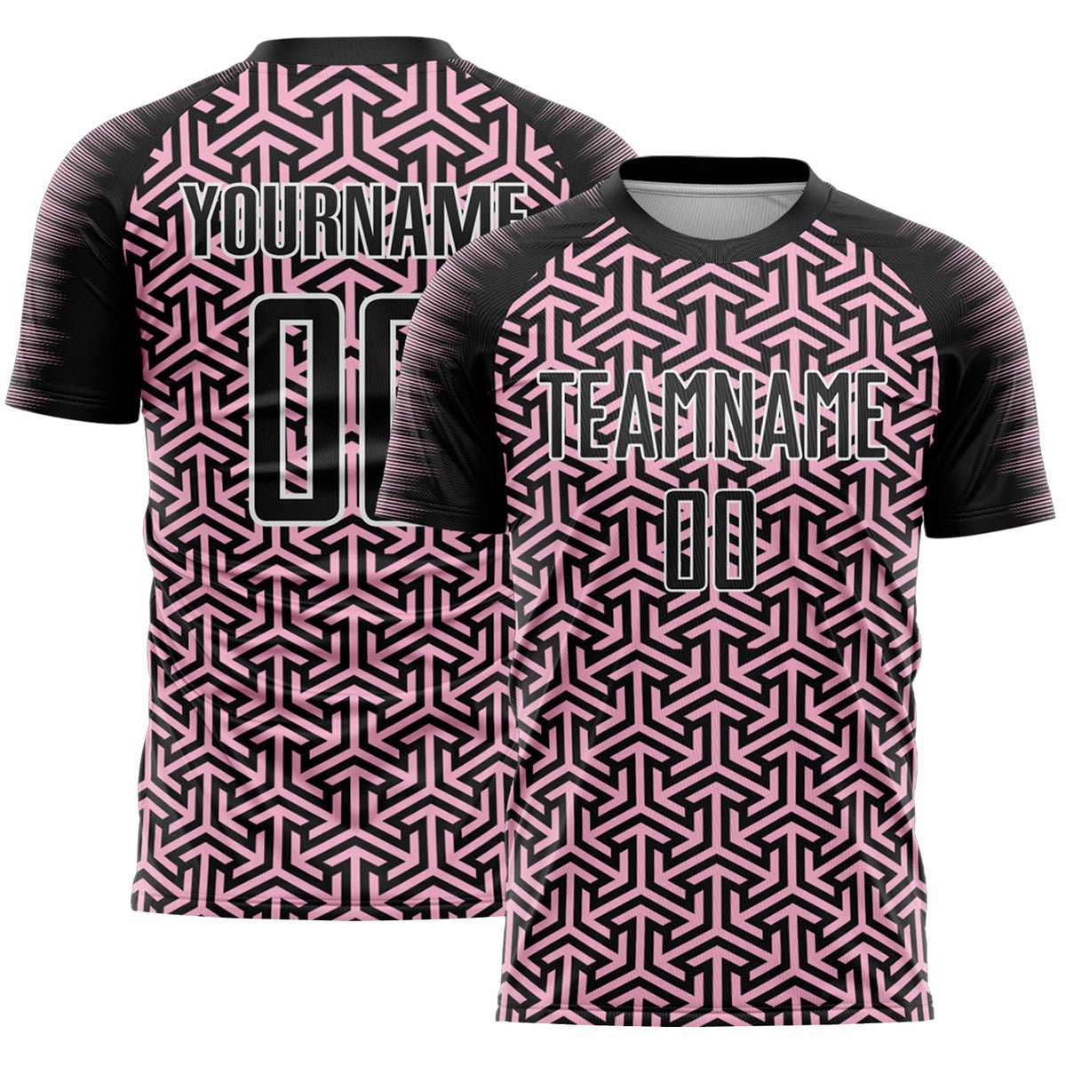 Custom Black Light Pink-White Geometric Arrow Sublimation Soccer Uniform Jersey