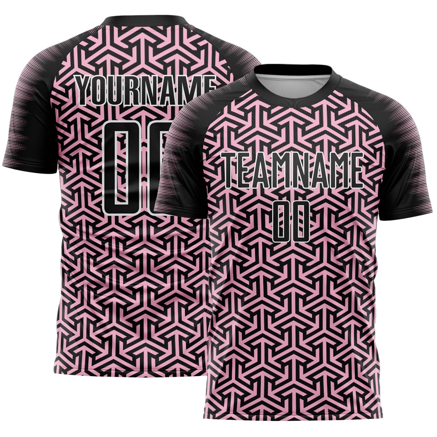 Custom Black Light Pink-White Geometric Arrow Sublimation Soccer Uniform Jersey