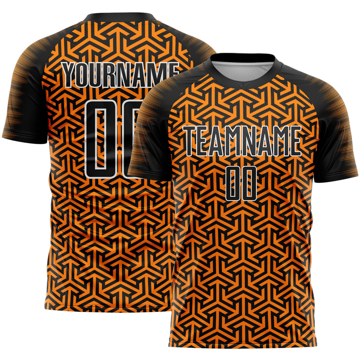 Custom Black Bay Orange-White Geometric Arrow Sublimation Soccer Uniform Jersey