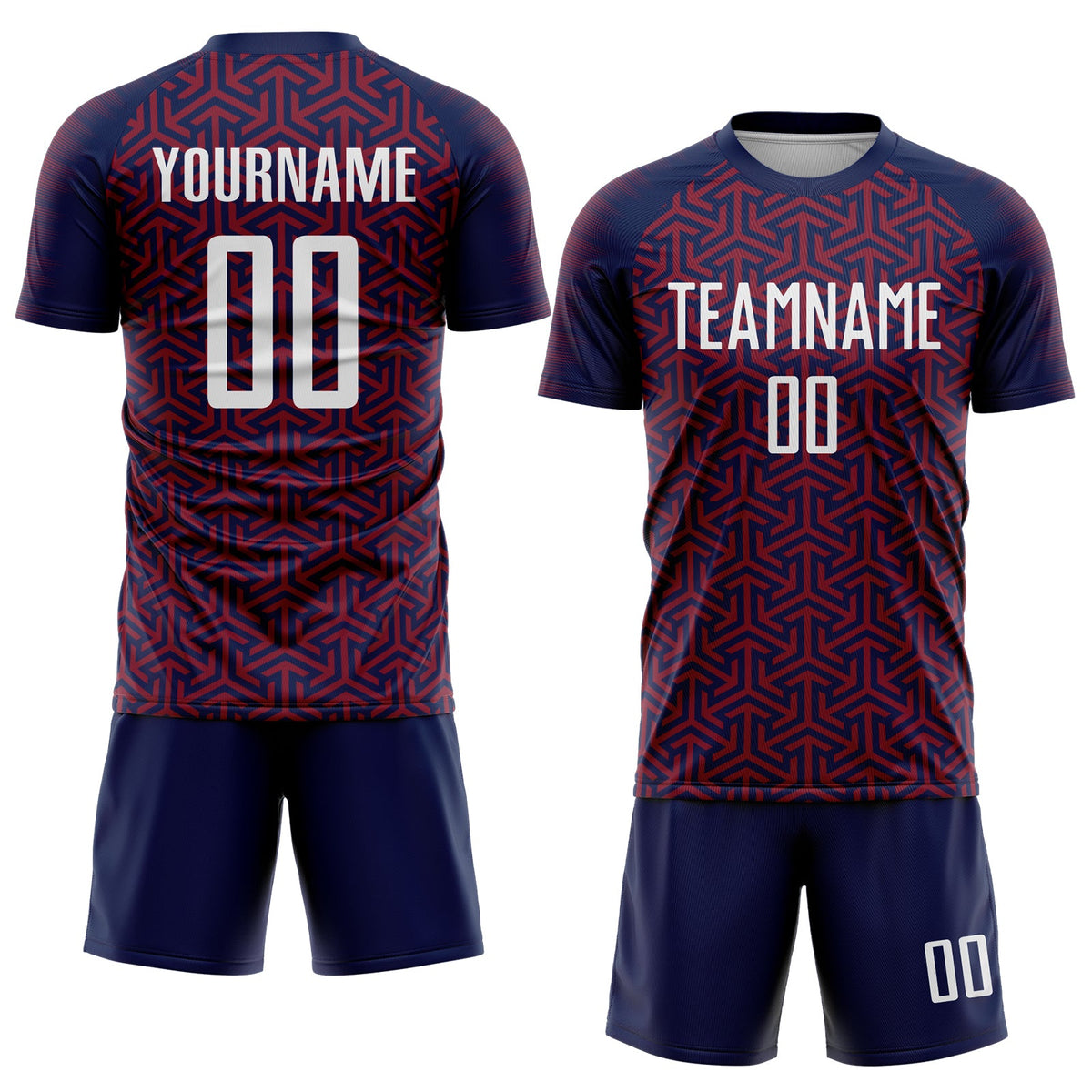 Custom Navy White-Crimson Geometric Arrow Sublimation Soccer Uniform Jersey Limited