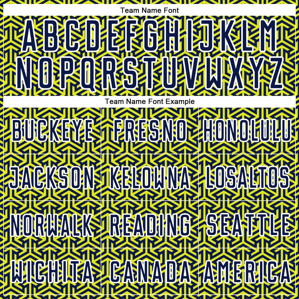 Custom Navy Neon Yellow-White Geometric Arrow Sublimation Soccer Uniform Jersey Limited