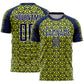 Custom Navy Neon Yellow-White Geometric Arrow Sublimation Soccer Uniform Jersey