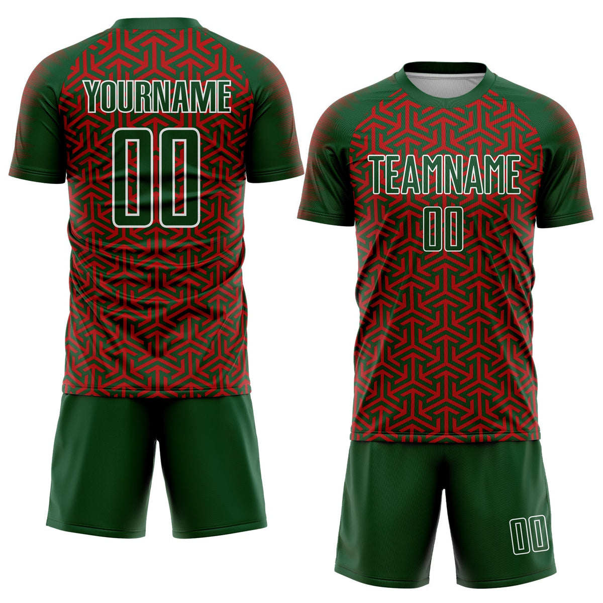 Custom Green Red-White Geometric Arrow Sublimation Soccer Uniform Jersey Limited