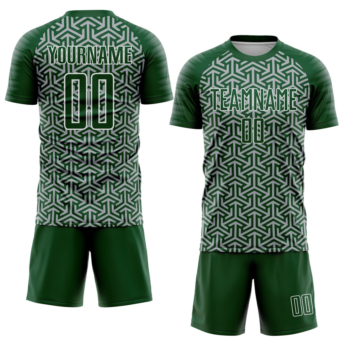 Custom Green Gray-White Geometric Arrow Sublimation Soccer Uniform Jersey Limited