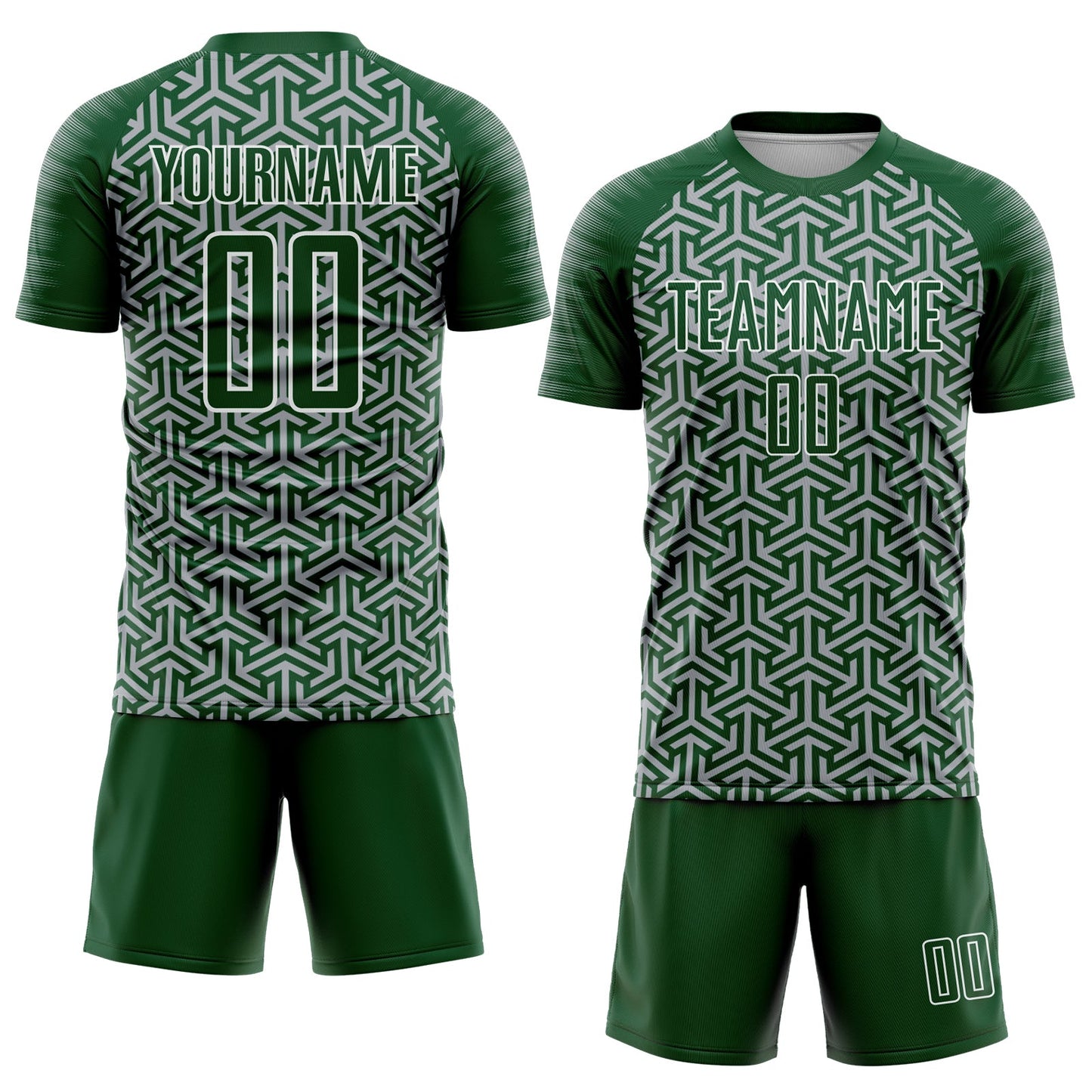 Custom Green Gray-White Geometric Arrow Sublimation Soccer Uniform Jersey Limited