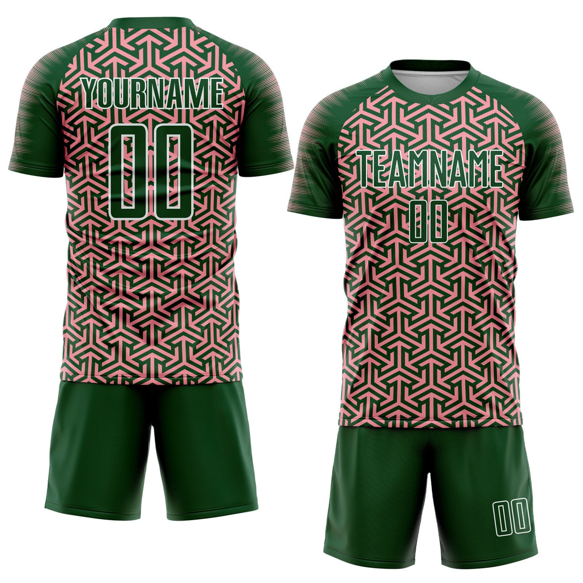 Custom Green Medium Pink-White Geometric Arrow Sublimation Soccer Uniform Jersey Limited
