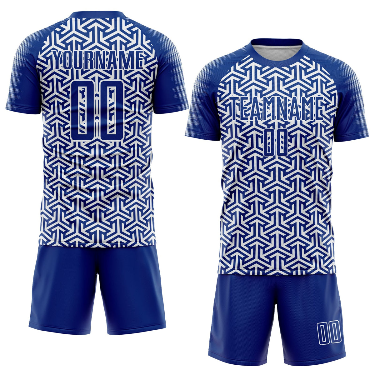 Custom Royal White Geometric Arrow Sublimation Soccer Uniform Jersey Limited