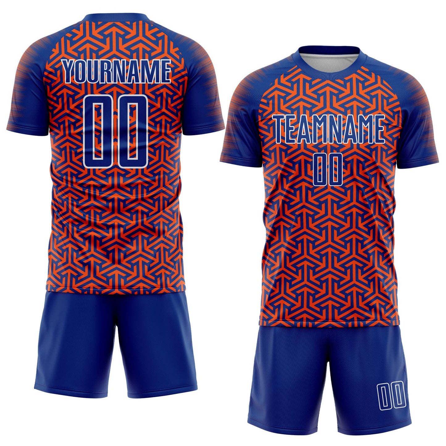 Custom Royal Orange-White Geometric Arrow Sublimation Soccer Uniform Jersey Limited