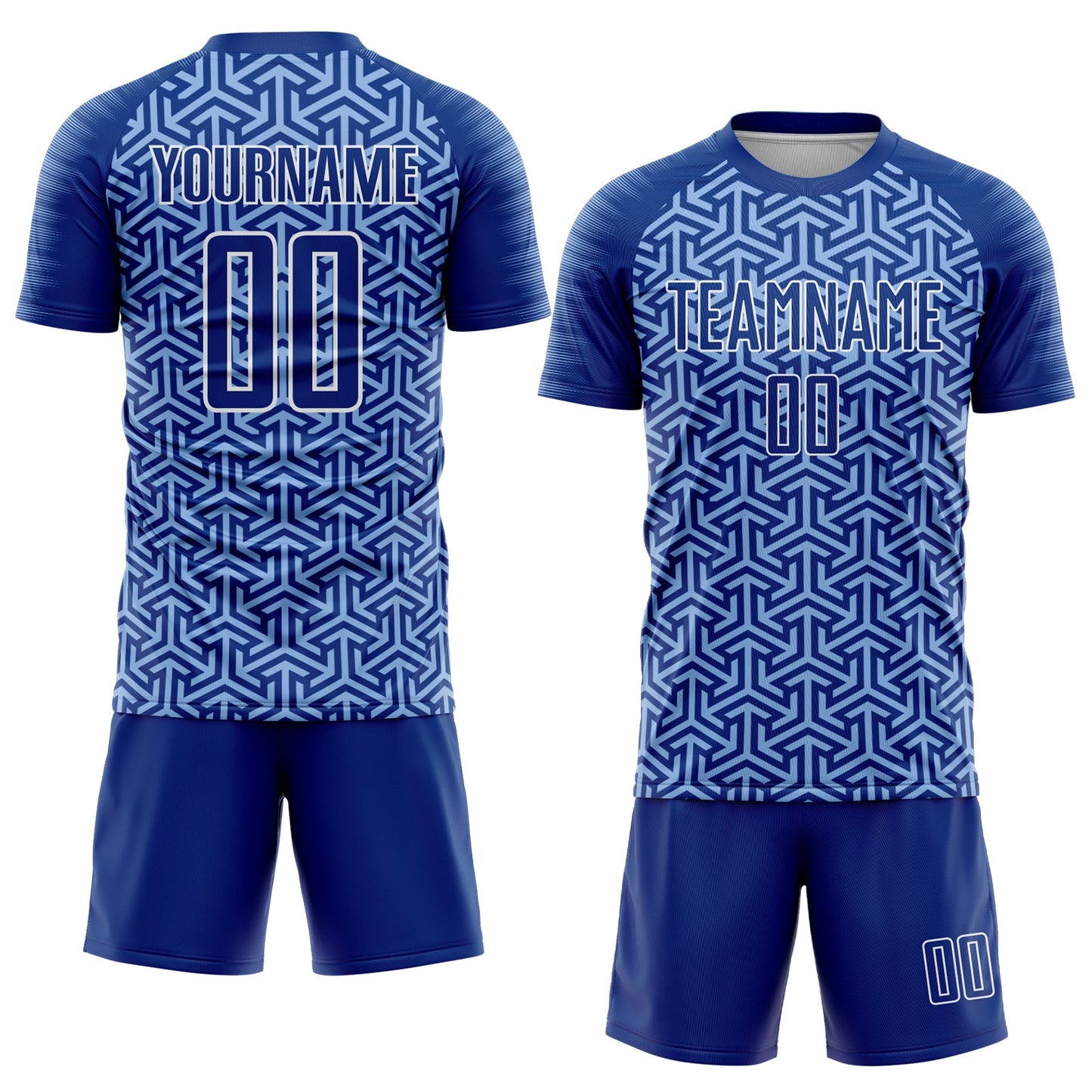 Custom Royal Light Blue-White Geometric Arrow Sublimation Soccer Uniform Jersey Limited