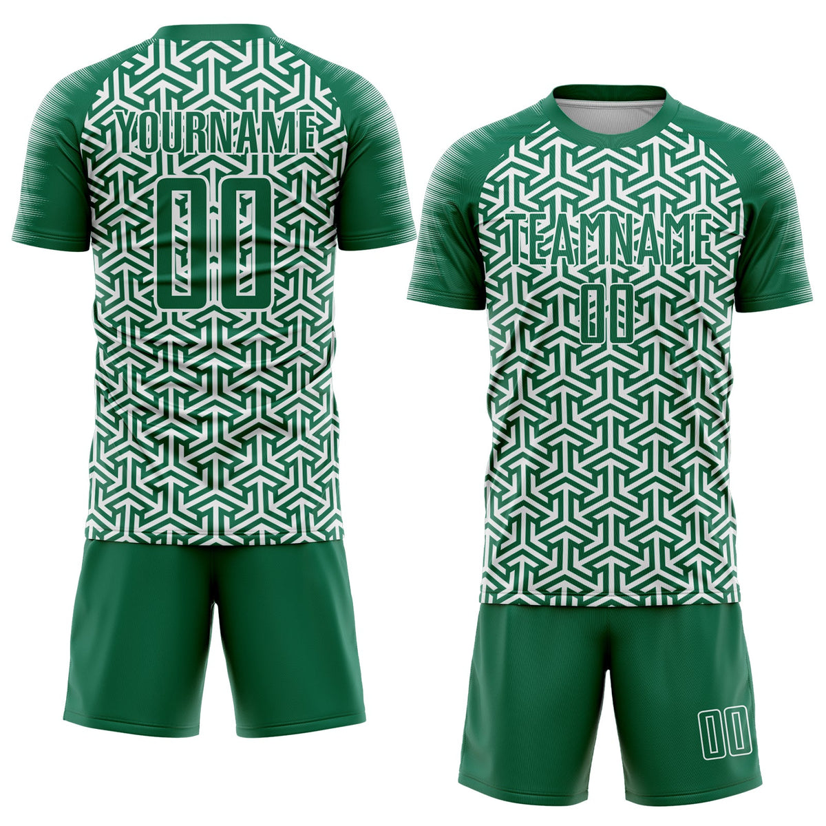 Custom Kelly Green White Geometric Arrow Sublimation Soccer Uniform Jersey Limited