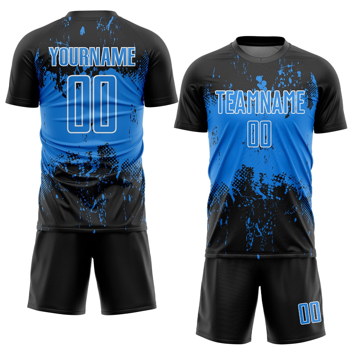 Custom Black Powder Blue-White Abstract Splatter Grunge Art Sports Sublimation Soccer Uniform Jersey Limited