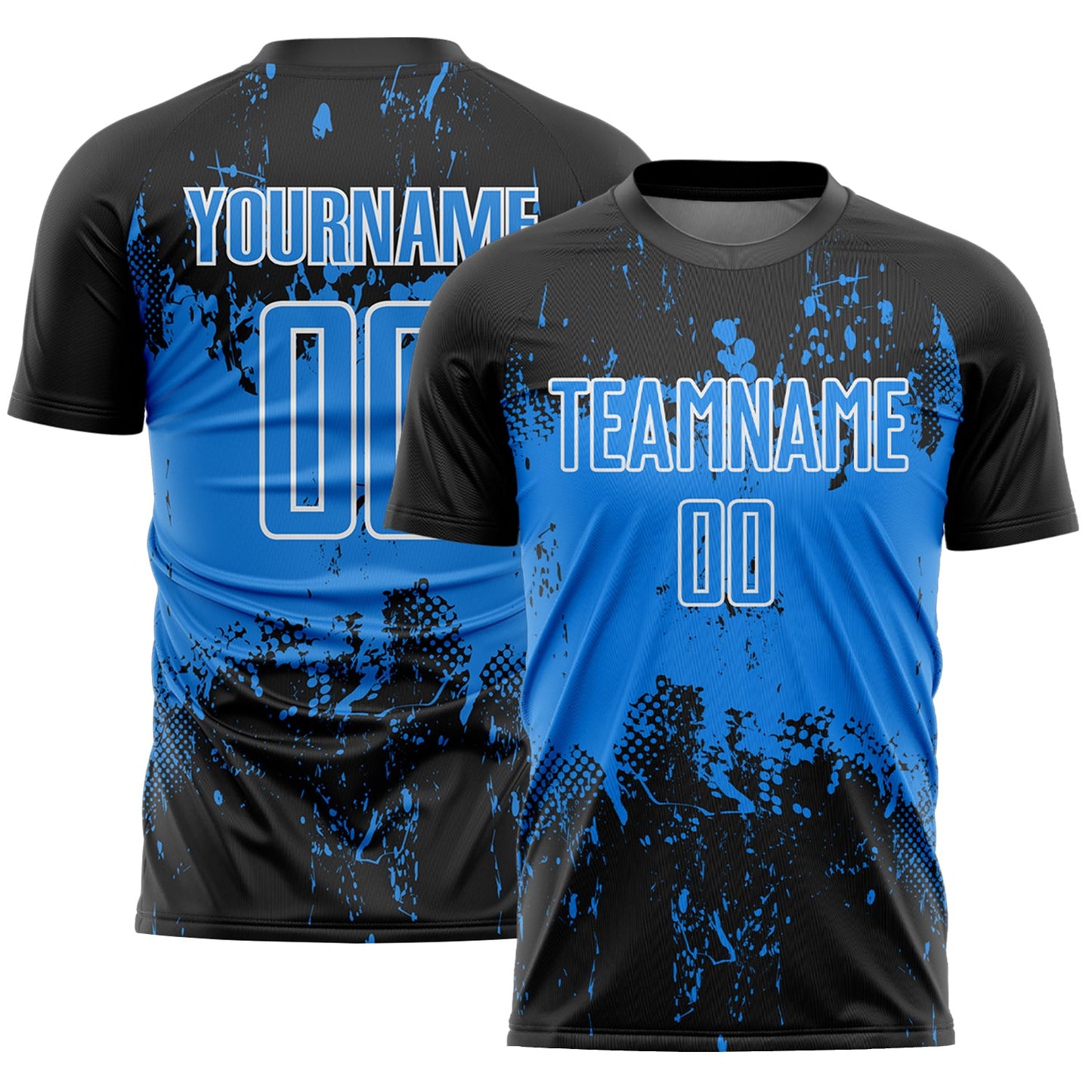 Custom Black Powder Blue-White Abstract Splatter Grunge Art Sports Sublimation Soccer Uniform Jersey