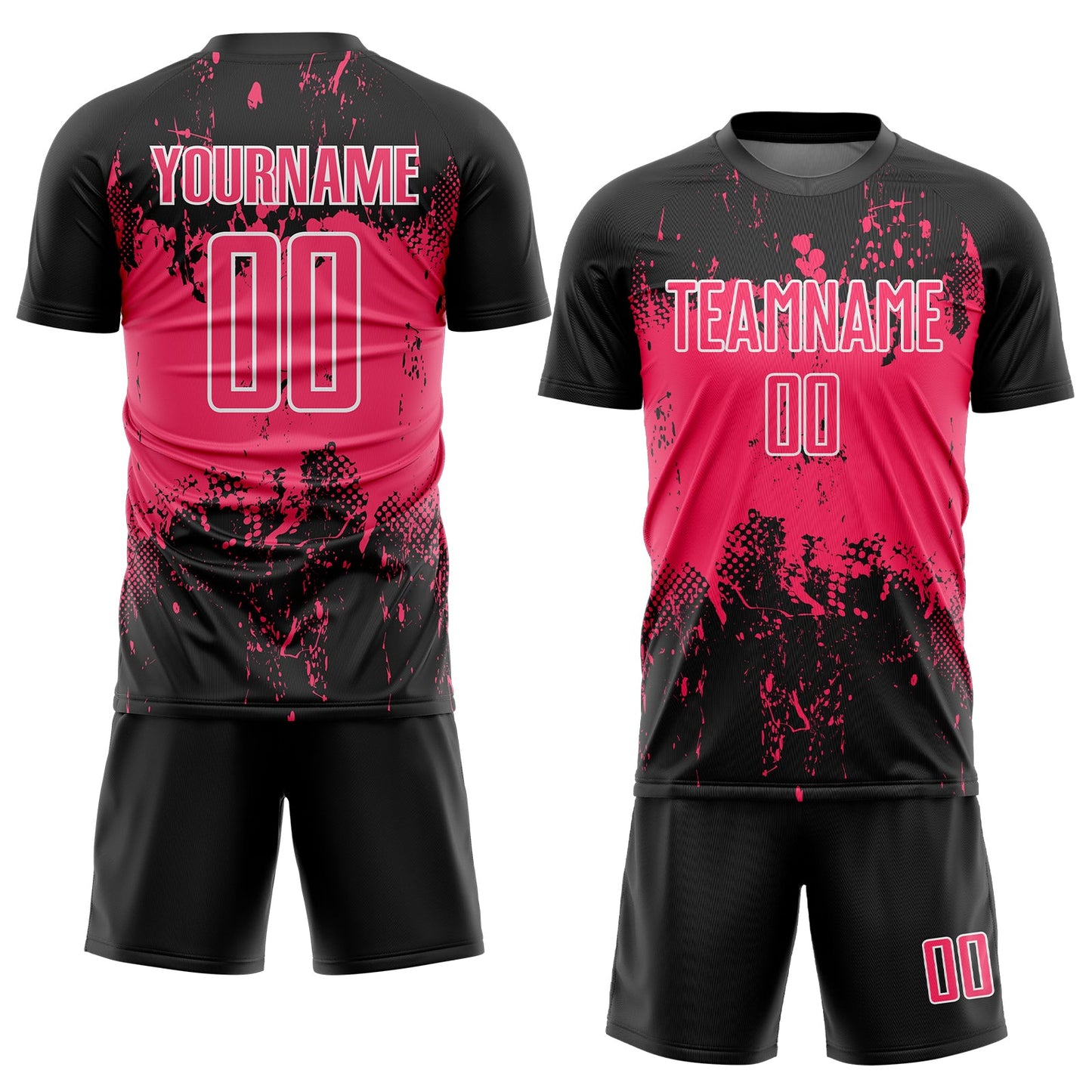 Custom Black Neon Pink-White Abstract Splatter Grunge Art Sports Sublimation Soccer Uniform Jersey Limited