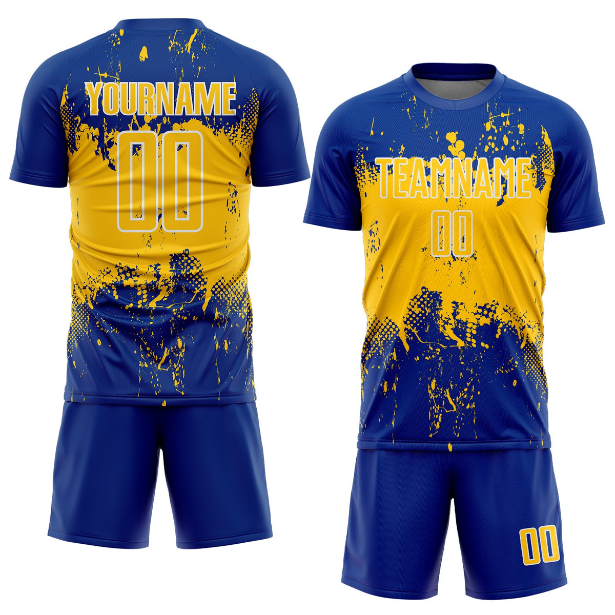 Custom Royal Yellow-White Abstract Splatter Grunge Art Sports Sublimation Soccer Uniform Jersey Limited