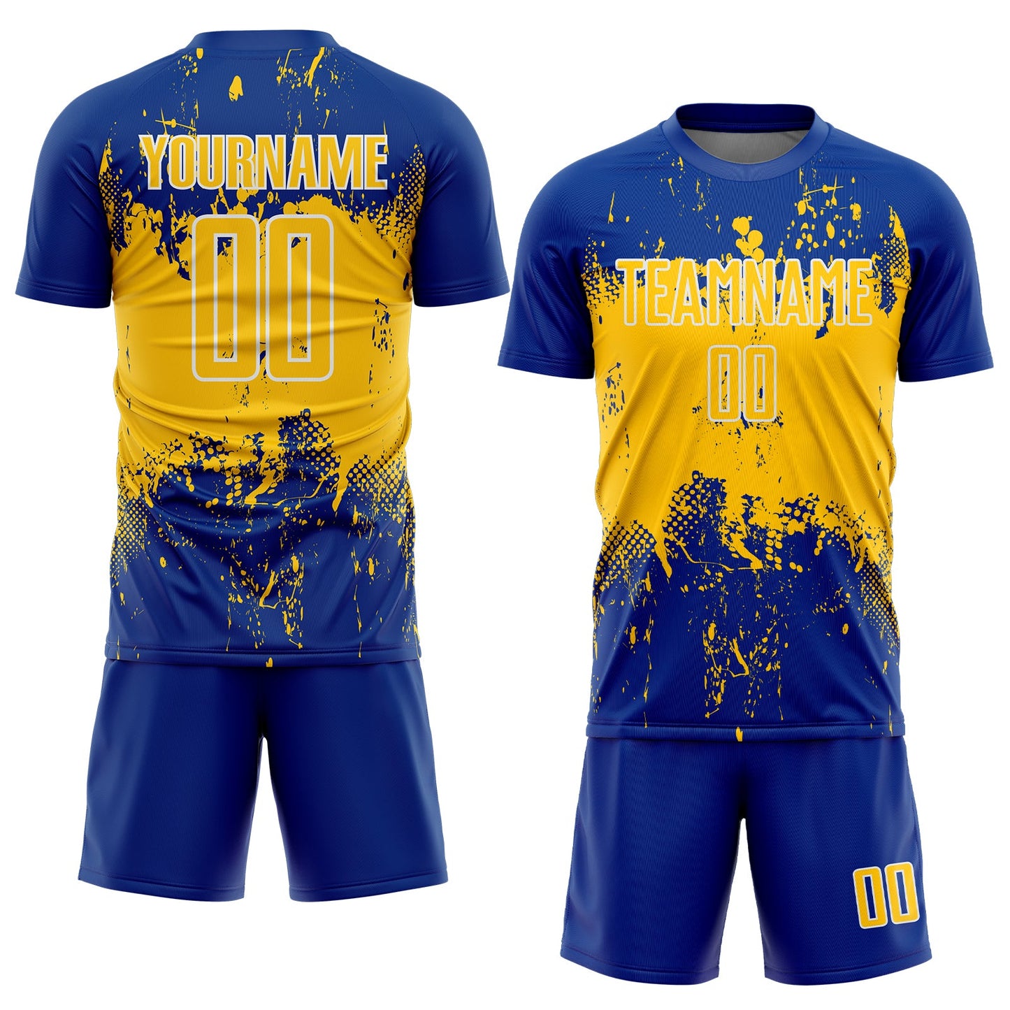 Custom Royal Yellow-White Abstract Splatter Grunge Art Sports Sublimation Soccer Uniform Jersey Limited
