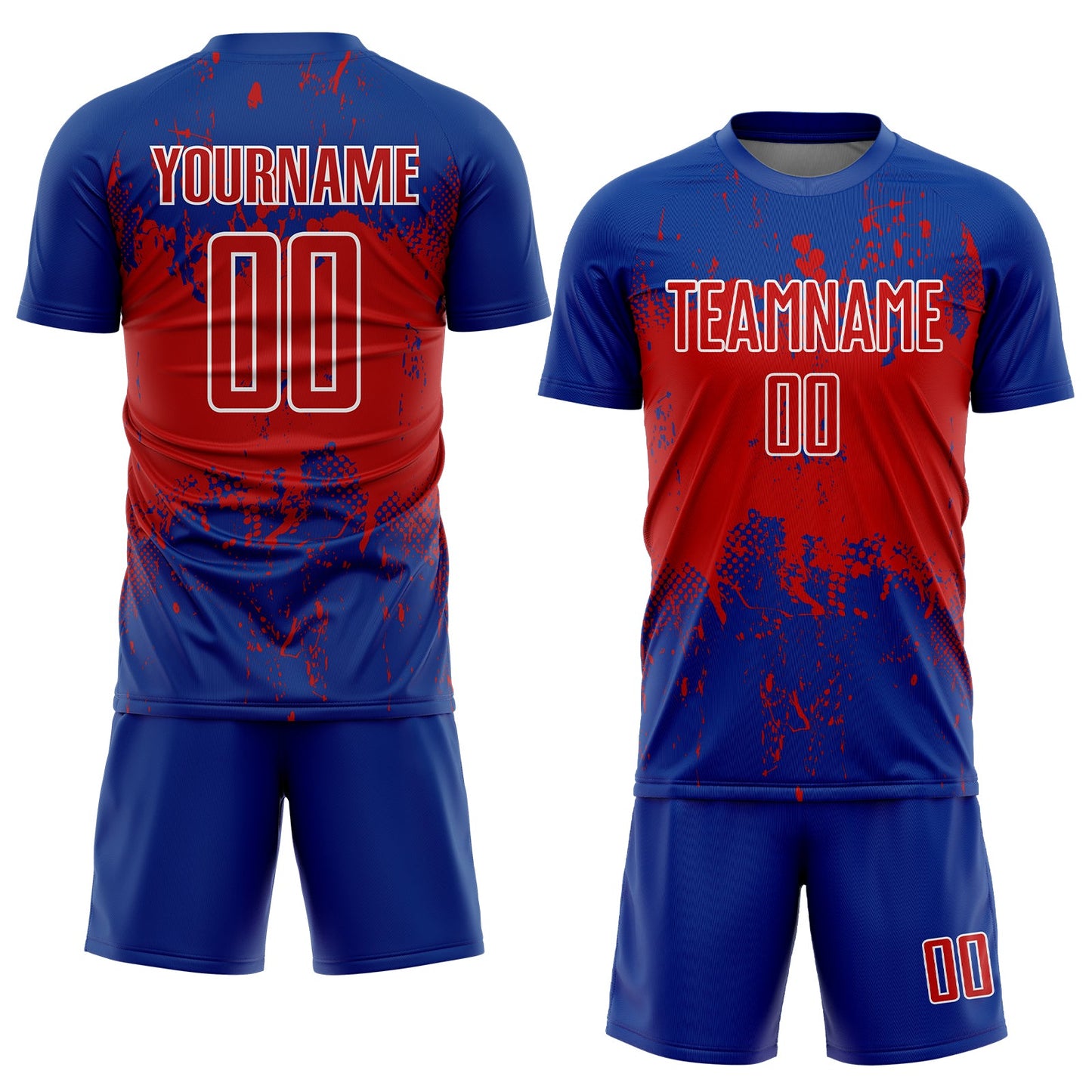 Custom Royal Red-White Abstract Splatter Grunge Art Sports Sublimation Soccer Uniform Jersey Limited