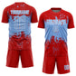 Custom Red Light Blue-White Abstract Splatter Grunge Art Sports Sublimation Soccer Uniform Jersey Limited