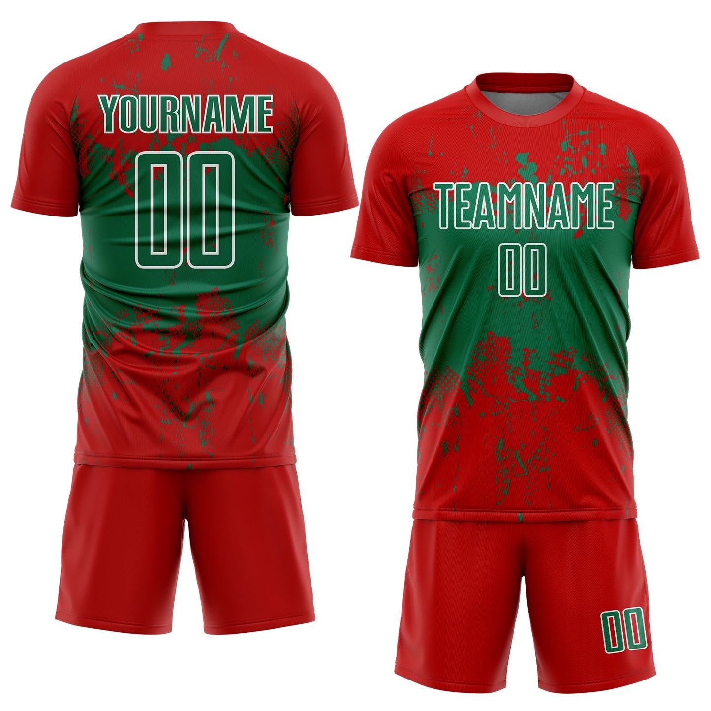 Custom Red Kelly Green-White Abstract Splatter Grunge Art Sports Sublimation Soccer Uniform Jersey Limited