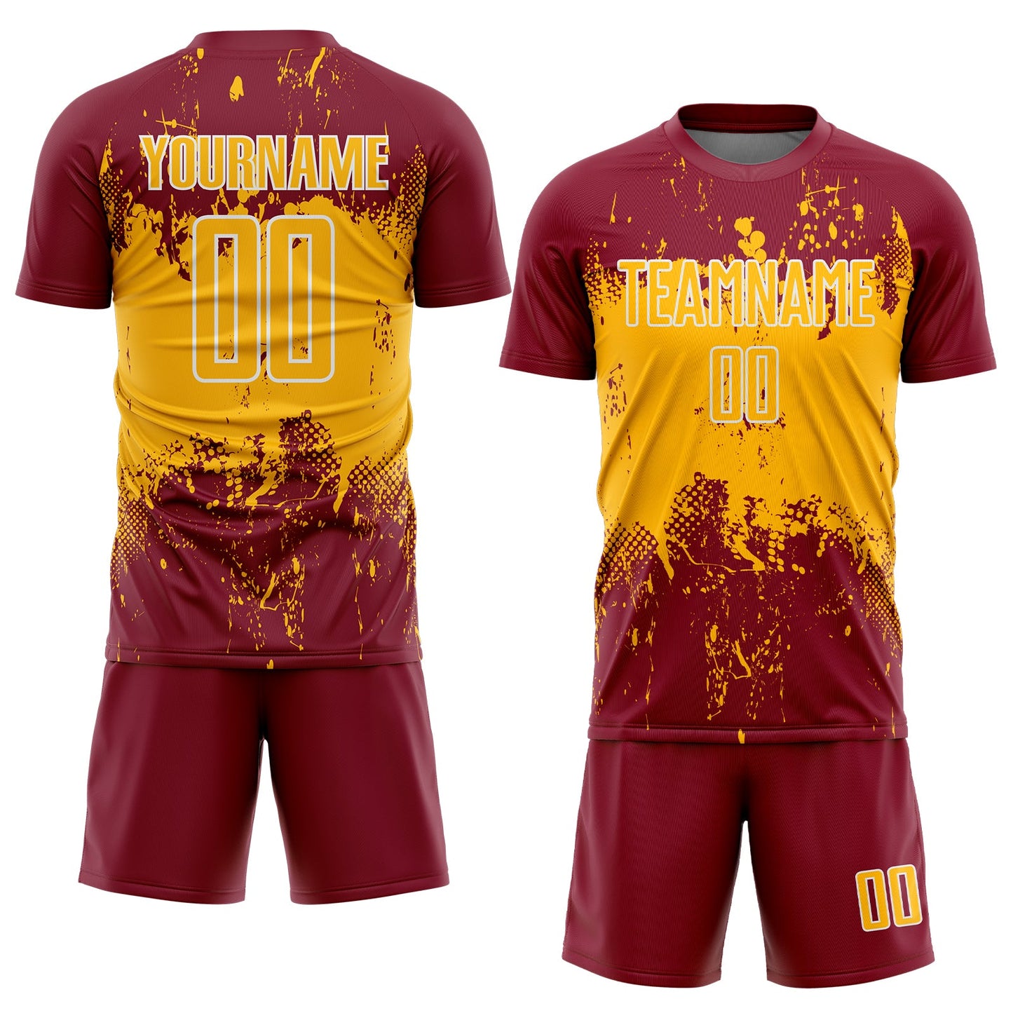 Custom Crimson Gold-White Abstract Splatter Grunge Art Sports Sublimation Soccer Uniform Jersey Limited