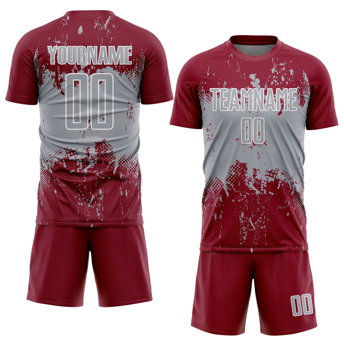 Custom Crimson Gray-White Abstract Splatter Grunge Art Sports Sublimation Soccer Uniform Jersey Limited