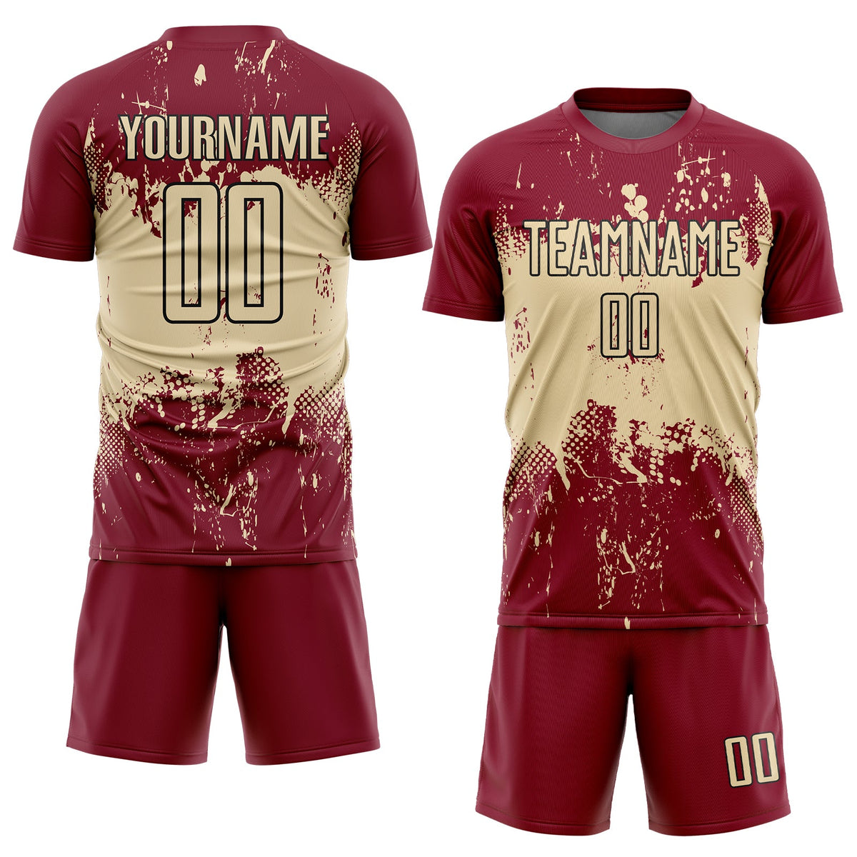 Custom Crimson Cream-Black Abstract Splatter Grunge Art Sports Sublimation Soccer Uniform Jersey Limited
