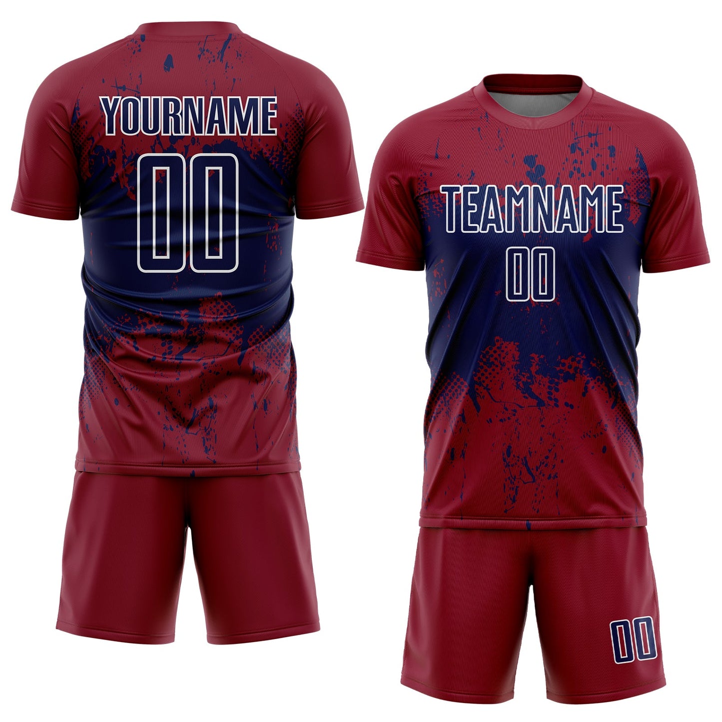 Custom Crimson Navy-White Abstract Splatter Grunge Art Sports Sublimation Soccer Uniform Jersey Limited