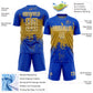 Custom Thunder Blue Old Gold-White Abstract Splatter Grunge Art Sports Sublimation Soccer Uniform Jersey Limited