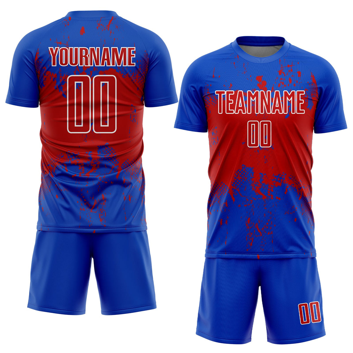 Custom Thunder Blue Red-White Abstract Splatter Grunge Art Sports Sublimation Soccer Uniform Jersey Limited