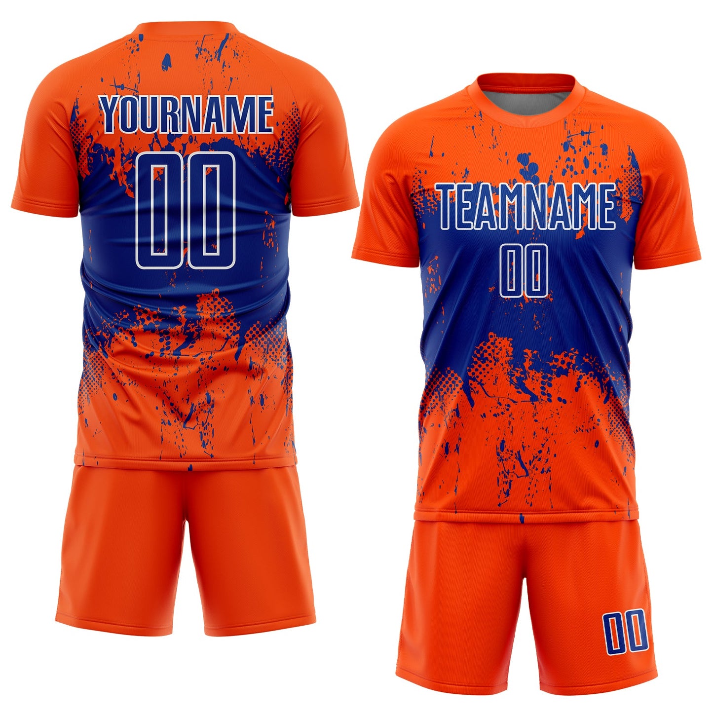 Custom Orange Royal-White Abstract Splatter Grunge Art Sports Sublimation Soccer Uniform Jersey Limited